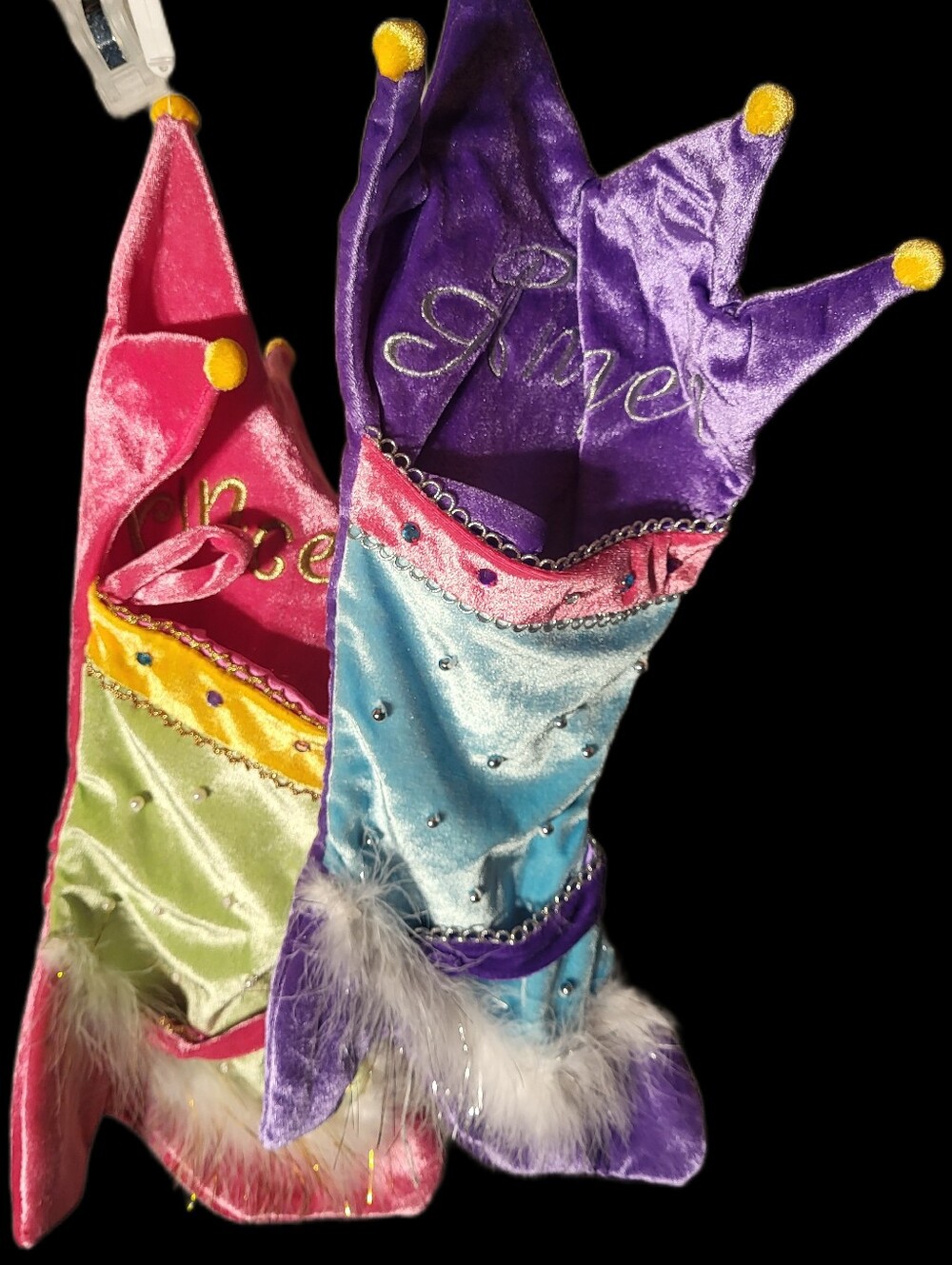 Velvet Jester Holiday Stocking Set - Multicolor PRINCESS, ANGEL - Picture 2 of 4